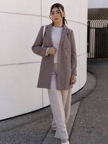 Andrea Bello Manteau court en laine à chevrons à manches longues avec boutons au revers et poches, manteau d'hiver à la mode et mature pour femmes - Kaki - Voir 1