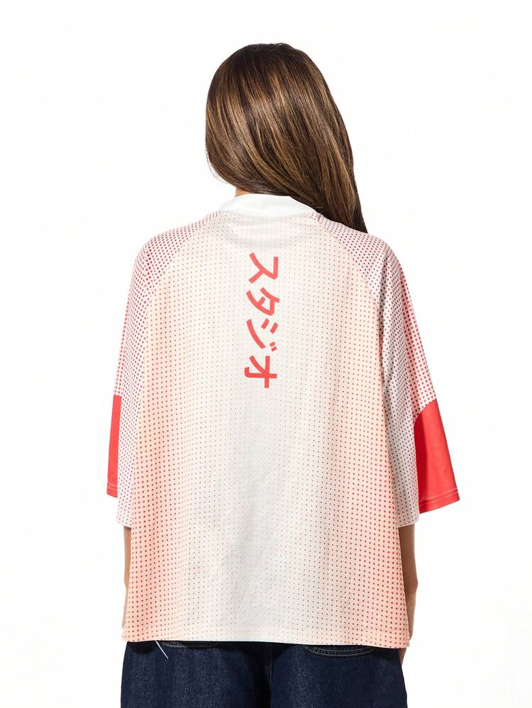 SUMWON WOMEN Oversized Raglan Sleeve Mesh Football Top