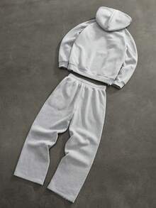 Aesthetic Post--Men's Zipper Front Hoodie And Striped Sweatpants Set, Fall Winter Clothes Mens Sweat Suit Set Designer Sweatsuit Men 2 Piece Set Patched Hoodie Sets Mens Jogger Set - Grey - View 2