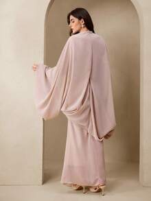 Graceveil French Design Pleated Flare Sleeve Women Dress - Dusty Pink - View 2