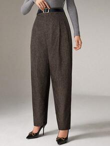 Heiryn 通勤休闲直筒高腰女裤 - 咖啡棕 - 查看 6