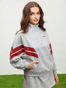 Cheerettes 女士休闲运动半拉链口袋卫衣 - 灰色 - 查看 4