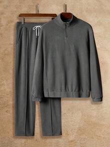 Manfinity NXTstreet Men's Casual Commuting Minimalist Sweatsuit Men S Jogging Set Men S Two Piece Set Men S Co Ord Set Men S Knitted Set Men S Sweatsuit Set - Grey - View 1