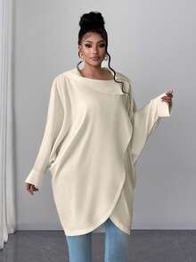 Maweii Áo sơ mi dài tay màu trơn thanh lịch cỡ lớn dành cho nữ - Màu be - Xem 5