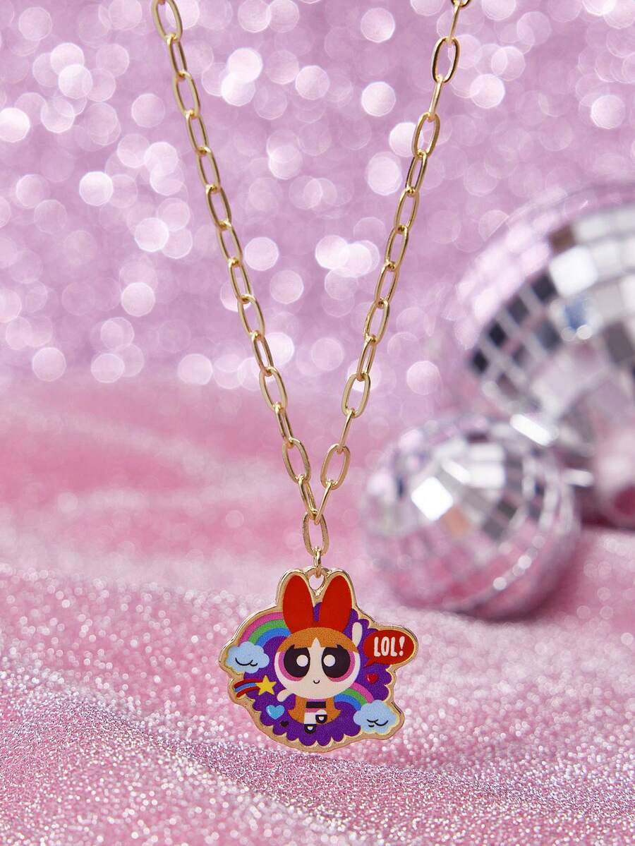 THE POWERPUFF GIRLS X SHEIN 1 chiếc vòng cổ thời trang họa tiết hoạt hình, kiểu dáng sang trọng, phù hợp cho nhiều bữa tiệc, buổi hòa nhạc/lễ hội - Vàng - Xem 1