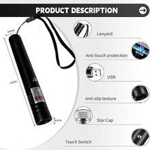 1PC Red Light/Green Light Laser Pointer High-Power Flashlight: Rechargeable Powerful Green Laser Pointer With Star Cap, Remote Control Powerful Laser Dot Beam Indicator, Suitable For Astronomy Demonstration Outdoor Camping Cat And Dog Laser Toy, USB Direct Recharge Upgrade School Supplies, Back To School - Multicolor - View 7