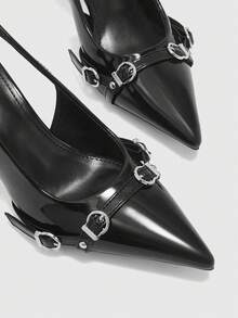 CUCCOO BIZCHIC Women's Pointed Toe Buckle Design Fashionable High Heels, Versatile For Daily Wear For Christmas - Black - View 8