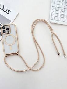 奢华斜挎项链挂绳电镀透明手机壳，兼容 17 Air 16 E 16 15 14 13 12 Pro Max 11，亮面磁吸无线充电保护套 - 金色 - 查看 11