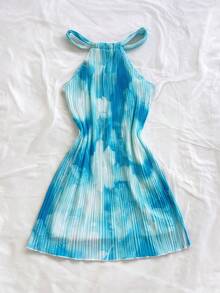 Soleia 女士彩色扎染花卉印花褶皱宽松 A 字迷你连衣裙，适合假日穿着 - 彩色 - 查看 2