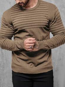 Manfinity Homme Plus Size Men's Solid Color Crew Neck Raglan Long Sleeve Casual Knit Pullover Sweater - Coffee Brown - View 6