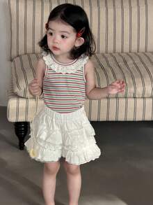 DAZY Baby Girl Elastic Waist Layered Ruffle Skort - White - View 5