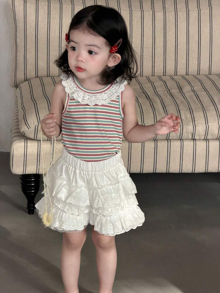 Baby Girl Elastic Waist Layered Ruffle Skort Summer Toddler Girls Clothes