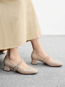 CUCCOO BIZCHIC Women's Square Toe Buckle Design Fashionable High Heels, Versatile For Daily Wear - Apricot - View 3