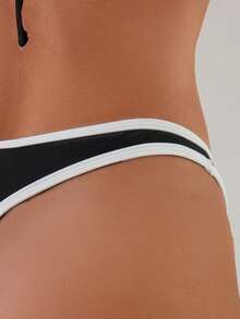 Swim Basics Women's Summer Beach Trim Sexy Bikini Bottom - Black and White - View 4