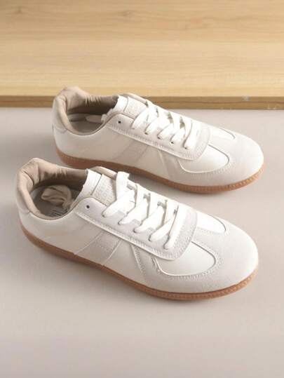 Zapatos casuales de mujer para primavera/otoño con cordones, Zapatillas casuales de mujer con cordones, Zapatillas de deporte de color en contraste cómodas y versátiles, Zapatillas de deporte de PU - De suela antideslizante y bloques de color, zapatos deportivos versátiles y de campus, para primavera y otoño