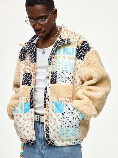 Street Life Veste chaude à imprimé floral patchwork de mode d'hiver pour homme