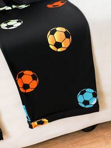 Tween Boys Pajamas-2 Pieces Pajama Set Soccer Ball Print Black Pajama Set For Boys Long Sleeve Notch Collar Button Front Long Pants Four Seasons Nightwear Holiday 2026 Must Have Festive Gift Comfortable Cozy Lounge This Product Requires UV Light Exposure To Glow - Black - View 9