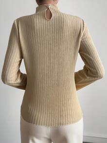 DAZY Women's Casual Solid Color Turtleneck Long Sleeve T-Shirt - Apricot - View 2
