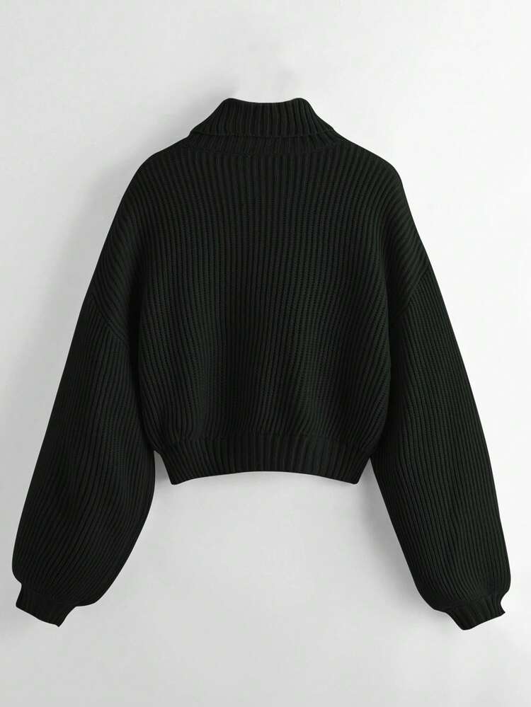 Stand Collar Lantern Sleeve Patterned Sweater,Long Sleeve Tops
