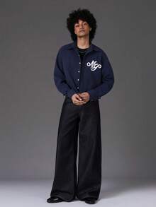 STYNVO 男士休闲字母印花短袖衬衫，秋季男士纽扣衬衫，男士短款纽扣衬衫，男士海军蓝字母图案衬衫 - 藏蓝色 - 查看 4