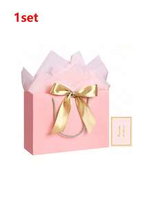 1/2/5个装，大号礼品袋，带丝带、1张贺卡和2张薄纸，便携式纸质礼品袋，带提手，生日礼品袋，婚礼派对母亲节礼物袋