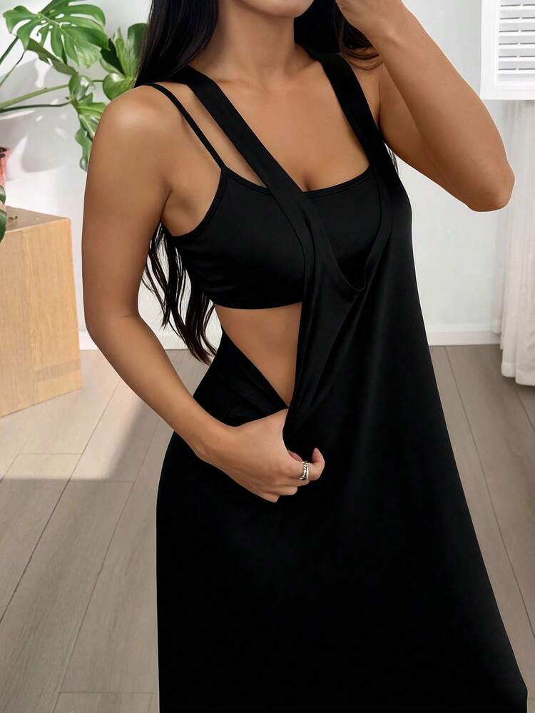 asymmetrical dress shein SHEIN Two Tone Cut Out One Shoulder Asymmetrical Hem Dress Maxi Women  Outfit