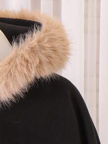 Elladie kids Poncho casual con capucha esponjosa y elegante para niña, color beige, para otoño/invierno - Negro - Ver 6