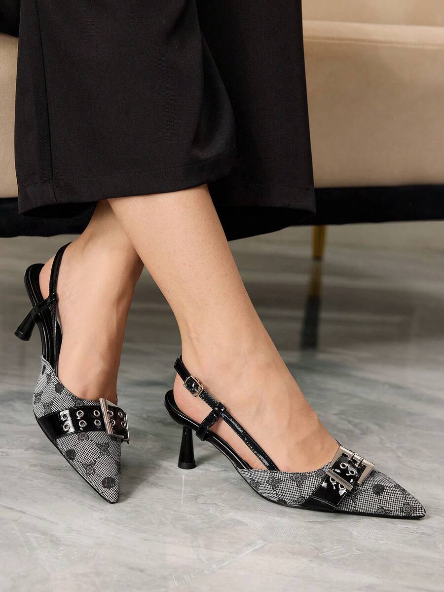 Sleekvia Escarpins à boucle polyvalents et élégants pour femmes, à bout pointu - Noir - Voir 1