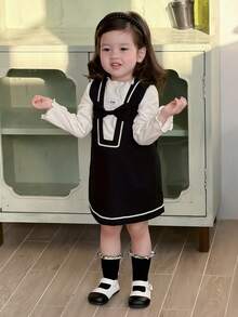 DAZY Toddler Girls' Bowknot Hollow Out Layered Spring/Autumn Dress - Black - View 2