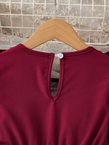 Rochie elegantă pentru fete, cu imprimeu retro, decolteu rotund, tiv cu volane, mânecă lungă, linie A, casual, potrivită pentru vacanță, călătorii, Crăciun, Ziua Îndrăgostiților, purtare zilnică, primăvară/toamnă/iarnă