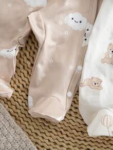 Newborn Baby Boy Knitted Crew Neck Long Sleeve Footed Pants 2-Piece Outfit, Cloud & Cute Bear Pattern, Autumn/Winter Pajamas Set - Multicolor - View 4