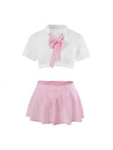 SHEIN 4pcs Sexy Costume Set: Top + Mini Skirt - Multicolor - View 1