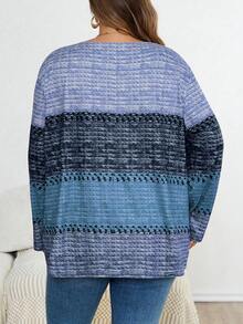 SHEIN CURVE+ Áo thun cổ bẻ màu nâu Giáng sinh cỡ lớn dành cho nữ, áo thun chủ đề Giáng sinh dành cho nữ, quần áo thu/đông cỡ lớn - Màu xanh lam - Xem 2