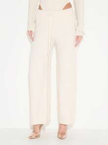 KIZN High Waisted Wide Leg Joggers With Elastic Waistband And Relaxed Slouchy Fit For Fall Winter Comfort - Apricot - View 4