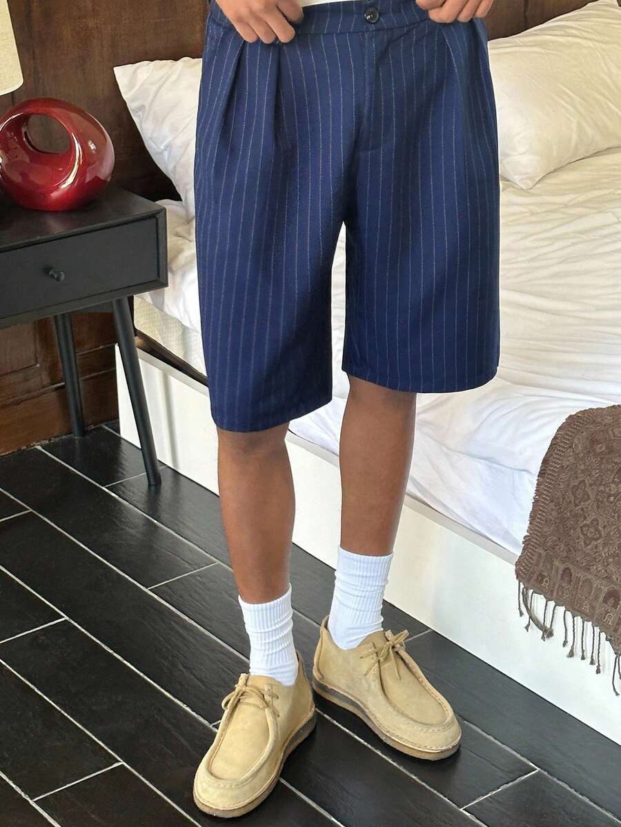 SWAVVY Herren Plissee Design gestreifte weite Loose Fit Shorts