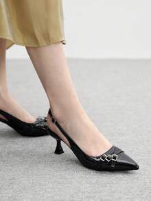 CUCCOO BIZCHIC 女士尖头细高跟黑色后跟多带时尚通勤百搭女士高跟穆勒鞋 - 黑色 - 查看 7