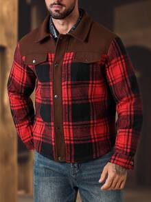 Manfinity Nomadique Men's Plaid Patchwork Zip-Up Casual Jacket Winter Cowboy Jacket Men Country Clothes - Brown - View 6