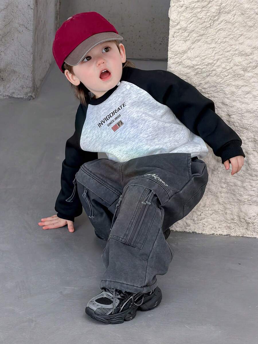 DAZY Toddler Boys' Crew Neck Contrast Raglan Sleeve Casual Streetwear Sweatshirt