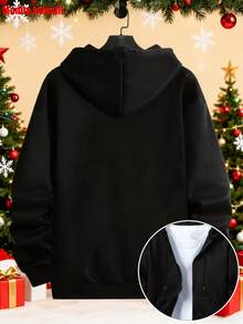 KID005|Navidad|1 pieza Abrigo infantil|Chaqueta con capucha para niños|Buzo de capucha con cremallera negro para el abrigo infantil elegante y práctico, perfecto para el día a día - Negro - Ver 2