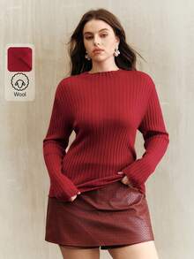 Anewsta Plus Size Women's Elegant 100% Pure Wool High-End Quality Sweater - Red - View 1