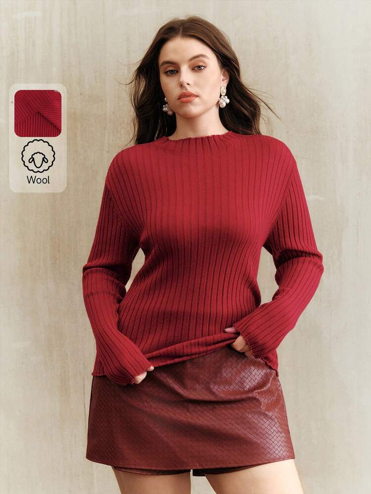 Plus Size Women's Elegant 100% Pure Wool High-End Quality Sweater