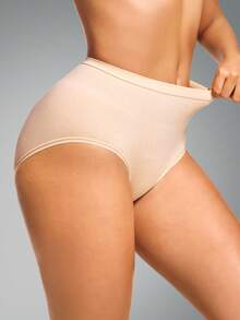 Women's Solid Color Elastic Waist Shapewear Briefs - Apricot - View 6