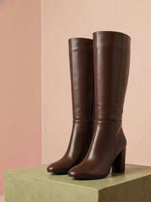 Botas de mujer botas altas calzado estilo guay glamour clasico básico botas de tacón cono para mujer todas las temporadas del año calzado para dama de lujo sexy material premium casual botas con suela antideslizante acojinadas botas altas media  pierna para fiestas  festivales trabajo colegio botines botas largas casuales botas womens boots shoes  MinasDelRey - Marrón Chocolate - Ver 2