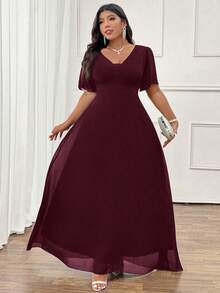 Cravure Robe maxi évasée élégante et décontractée en mousseline de soie froncée à manches courtes avec lien à la taille, polyvalente pour le printemps, l'été et l'automne, noire, grande taille - Rouge foncé - Voir 6