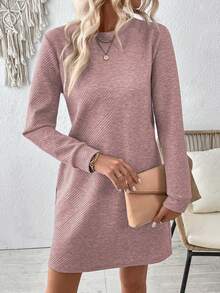 SHEIN LUNE Vestido de manga larga regular de unicolor casual - Rosa vieja - Ver 7
