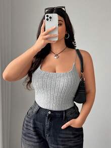 CovetEZ 大码休闲羊毛罗纹吊带背心，内置胸罩