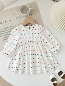 SHEIN 女婴可爱优雅花卉图案蝴蝶结装饰长袖宽松连衣裙 - 彩色 - 查看 9