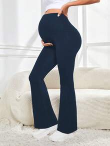 SHEIN Maternity Solid Color Versatile Flare Leggings - Navy Blue - View 4