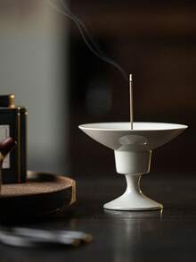 Madebyblanc 1 Piece Of Wood Ash Glaze Creative High Foot Fragrance Socket, Ceramic Wire Incense Tray, Incense Burner, Tea Room, Zen Sandalwood Incense Burner, Aromatherapy Burner - Multicolor - View 4