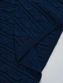 TRNVIE 1pc Women's Loose V-Neck Sexy Waist Cinched Long Sleeve Sweater, Relaxed Fit, Suitable For Autumn/Winter Christmas - Navy Blue - View 8